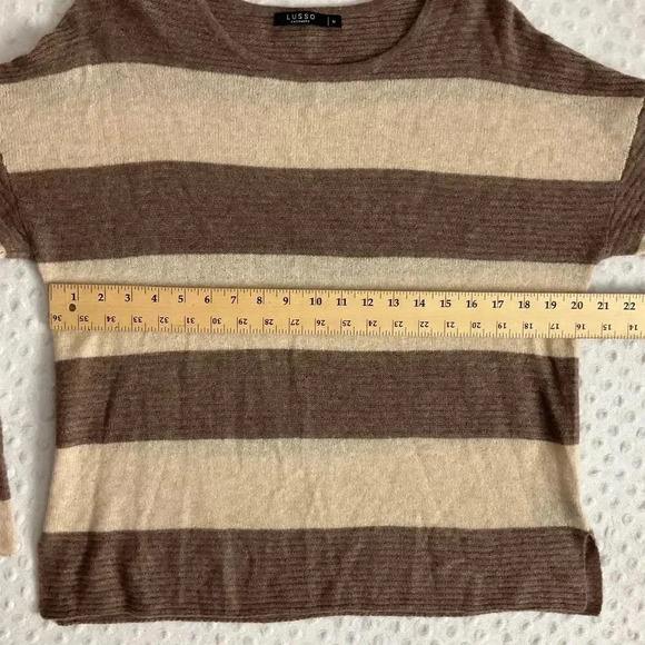 Lusso Brown Striped Long Sleeve Pullover Sweater Medium - Picture 3 of 6